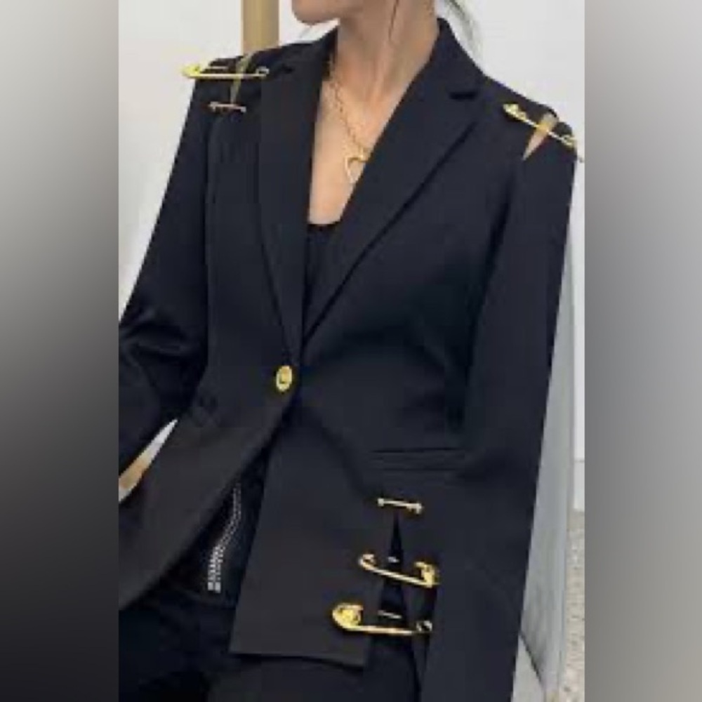 Black Blazer with Gold Accents - Picture 2 of 10